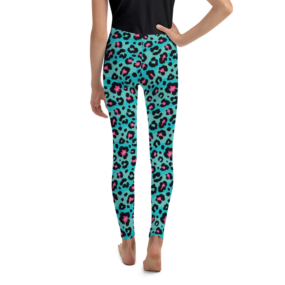 Turquoise Leopard Print Youth Leggings
