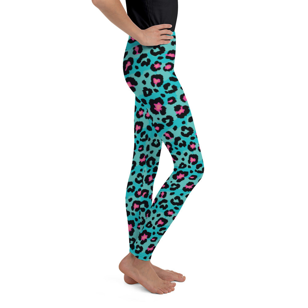 Turquoise Leopard Print Youth Leggings