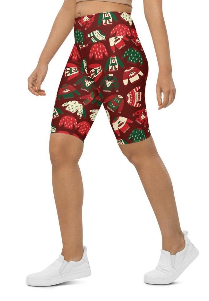 Ugly Christmas Sweater Pattern Biker Shorts