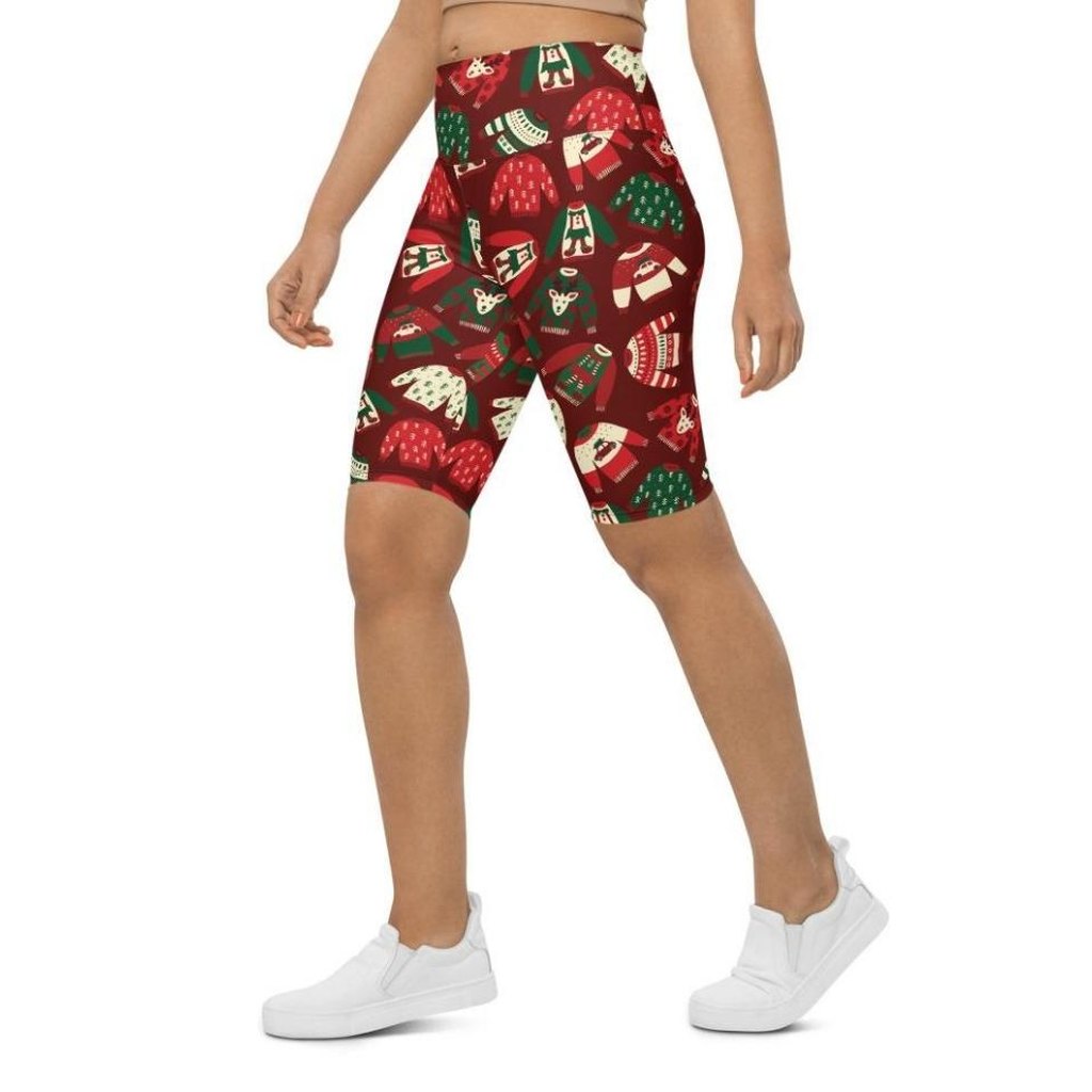 Ugly Christmas Sweater Pattern Biker Shorts