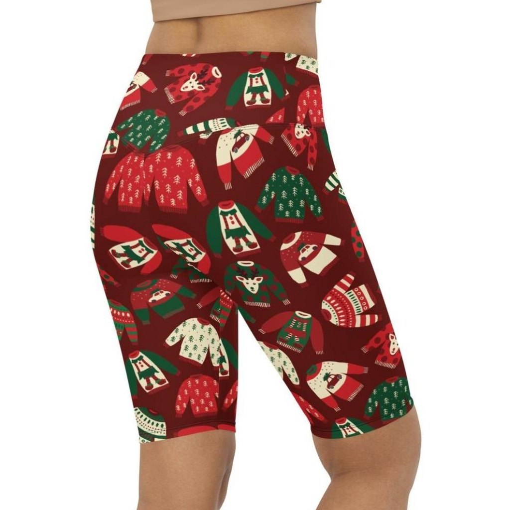 Ugly Christmas Sweater Pattern Biker Shorts