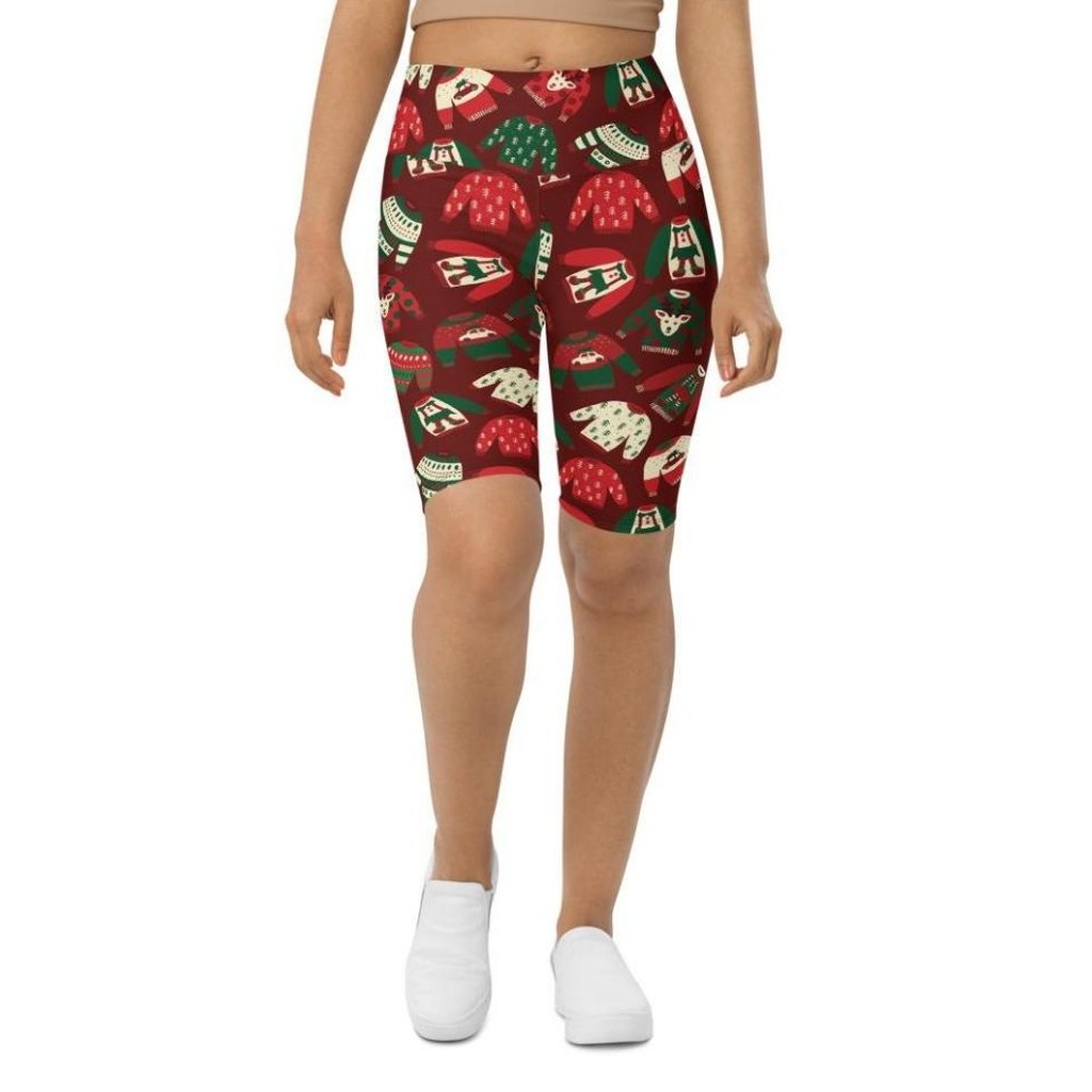 Ugly Christmas Sweater Pattern Biker Shorts