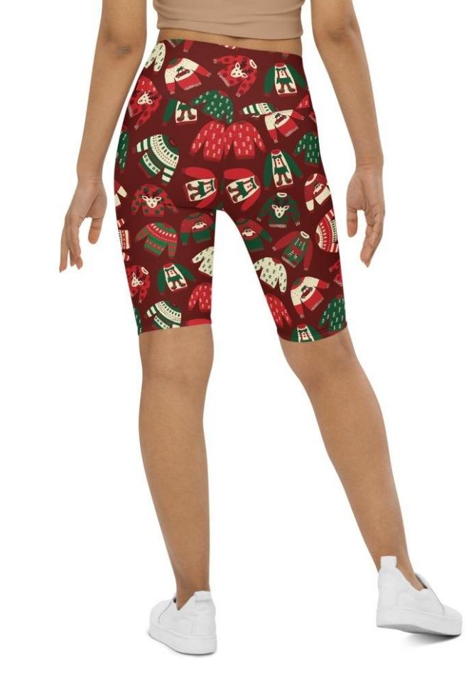 Ugly Christmas Sweater Pattern Biker Shorts