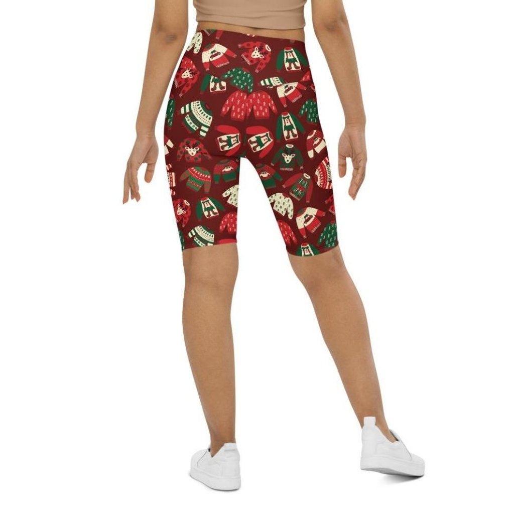 Ugly Christmas Sweater Pattern Biker Shorts