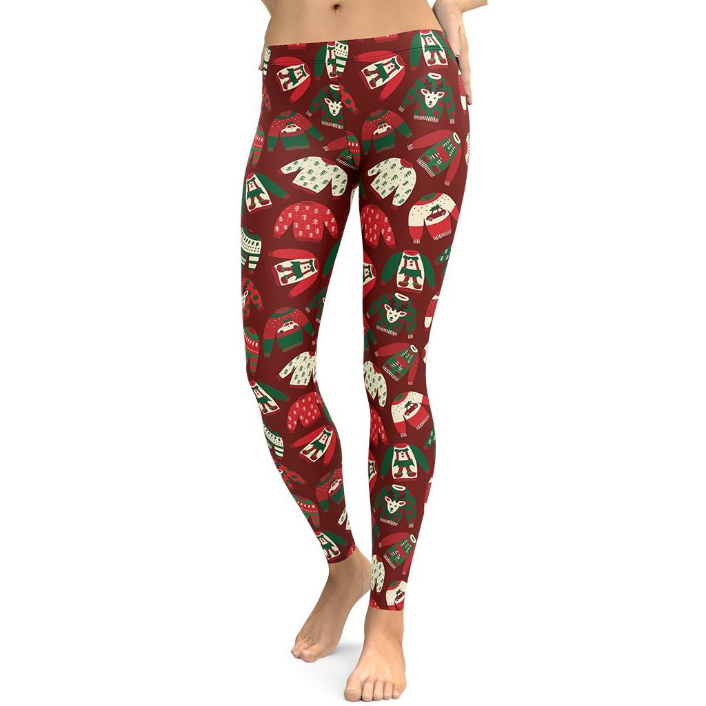 Ugly Christmas Sweater Pattern Leggings