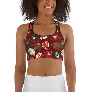 Ugly Christmas Sweater Pattern Sports Bra