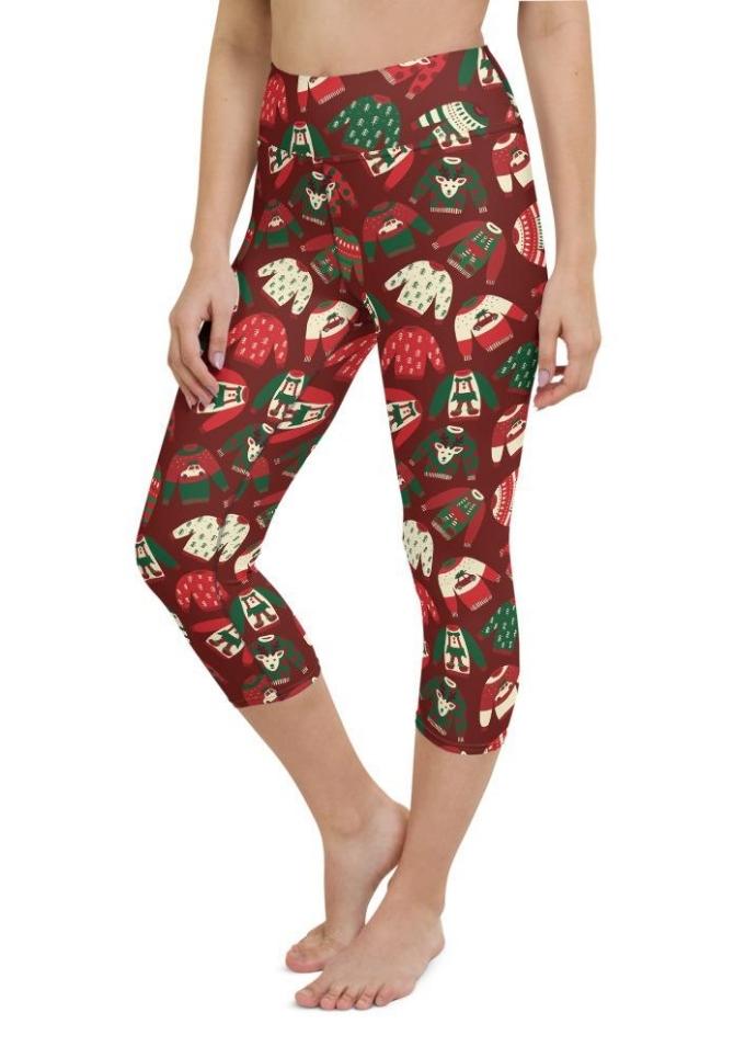 Ugly Christmas Sweater Pattern Yoga Capris