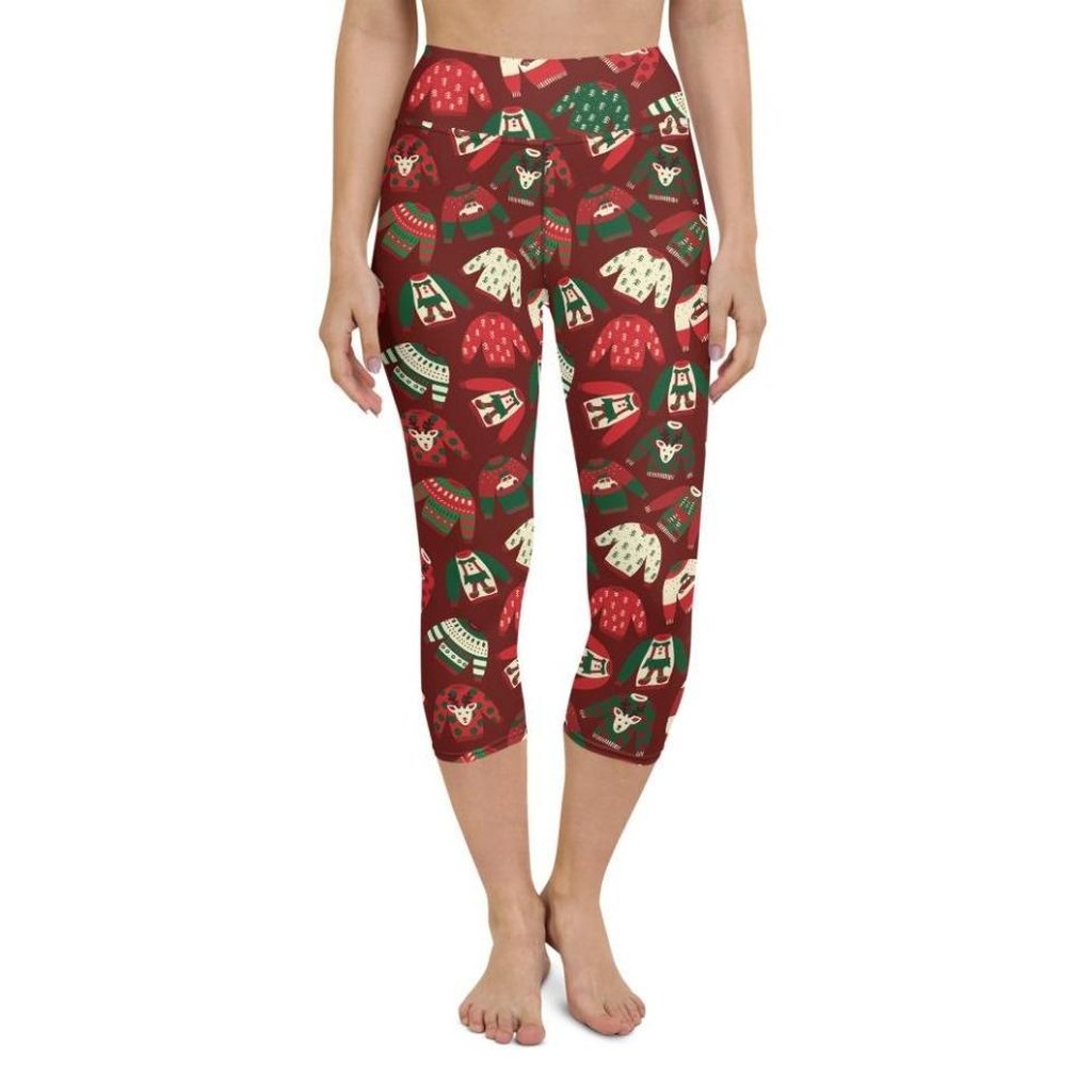 Ugly Christmas Sweater Pattern Yoga Capris