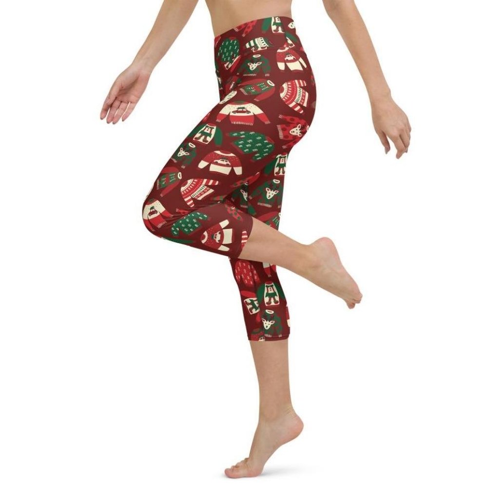Ugly Christmas Sweater Pattern Yoga Capris