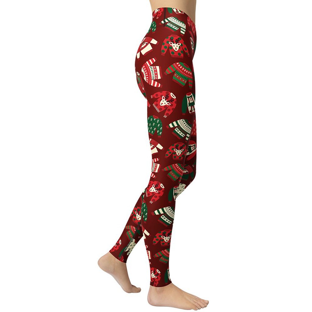 Ugly Christmas Sweater Pattern Yoga Leggings