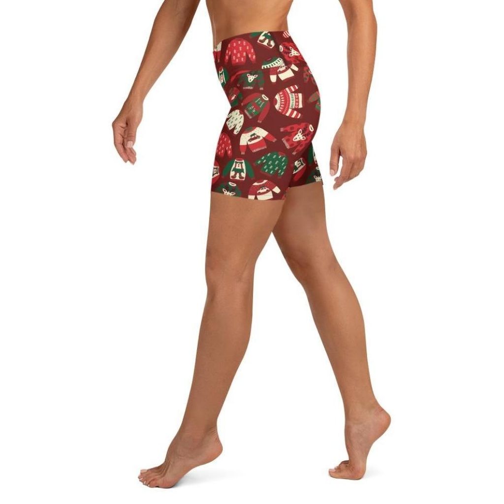 Ugly Christmas Sweater Pattern Yoga Shorts