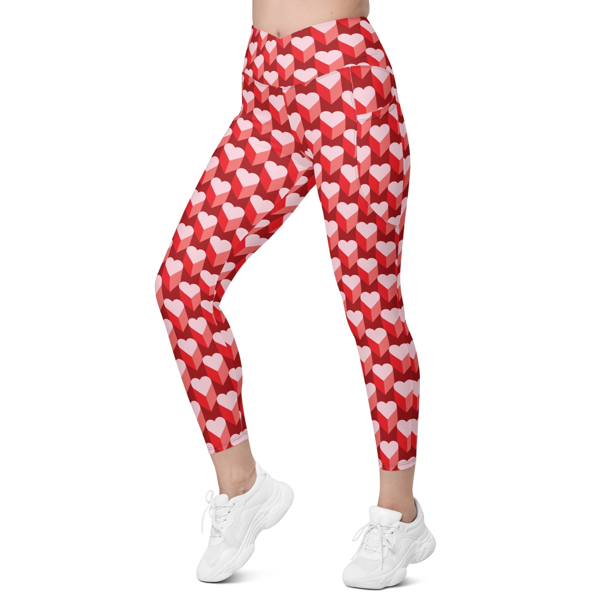 Valentine's Day Heart Crossover Leggings With Pockets