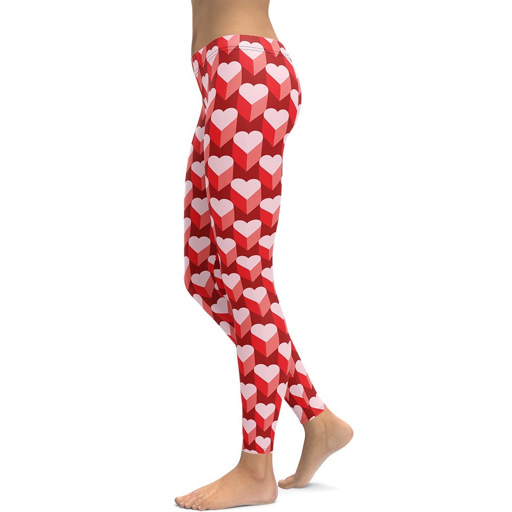 Red Heart Leggings, Valentines Day Leggings Gift for Her