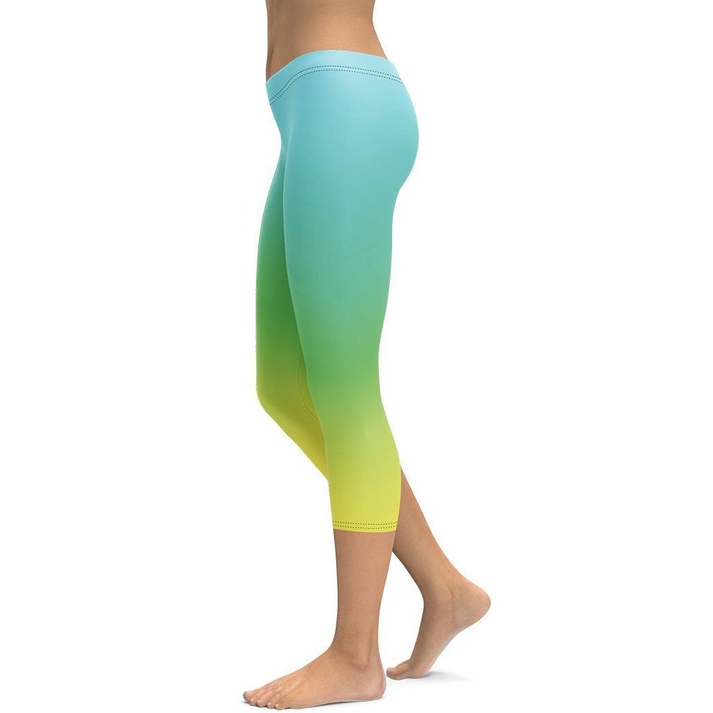 Vibrant Blue & Green Ombre Capris - FiercePulse - Premium Workout Leggings - Yoga Pants