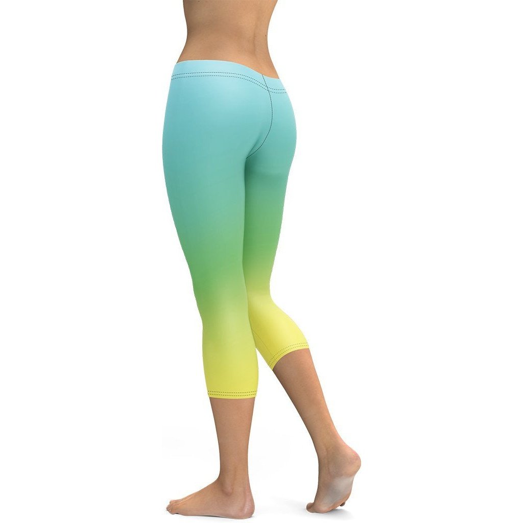 Vibrant Blue & Green Ombre Capris - FiercePulse - Premium Workout Leggings - Yoga Pants