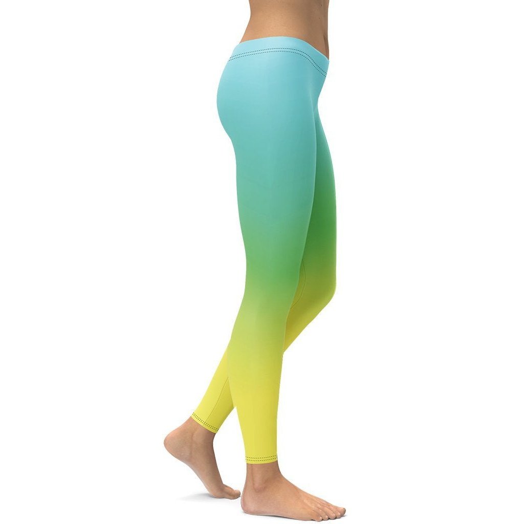 Vibrant Blue & Green Ombre Leggings - FiercePulse - Premium Workout Leggings - Yoga Pants