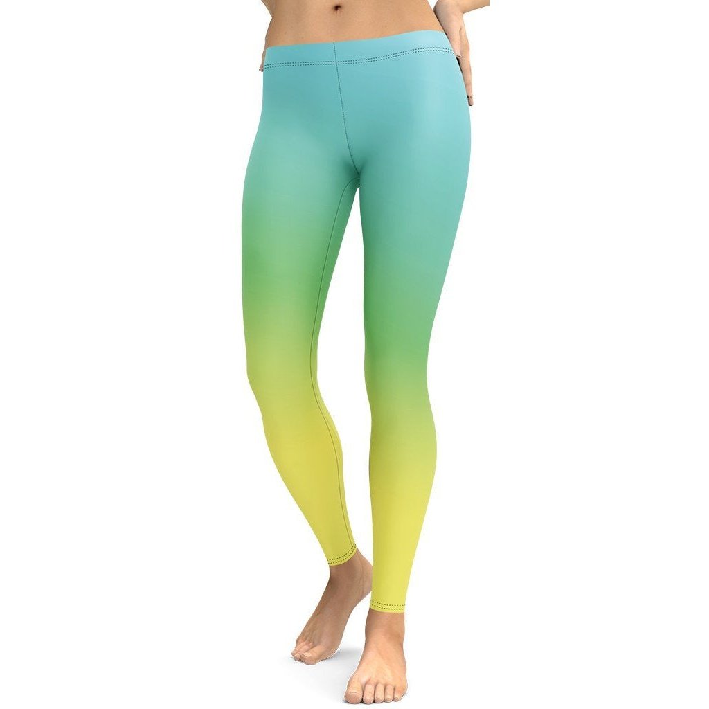 Vibrant Blue & Green Ombre Leggings - FiercePulse - Premium Workout Leggings - Yoga Pants
