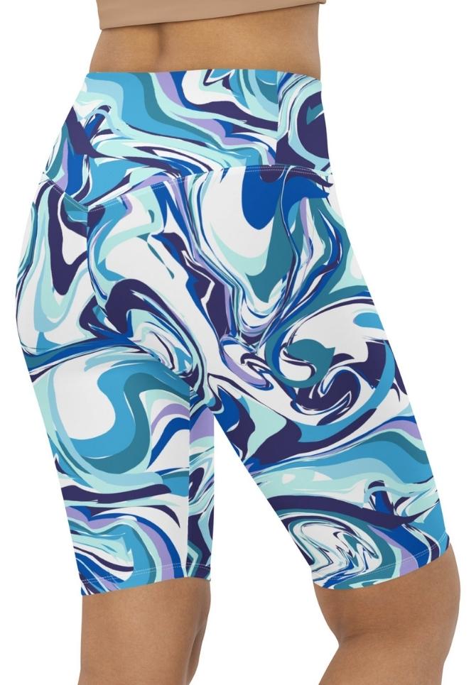 Vibrant Blue Marble Biker Shorts