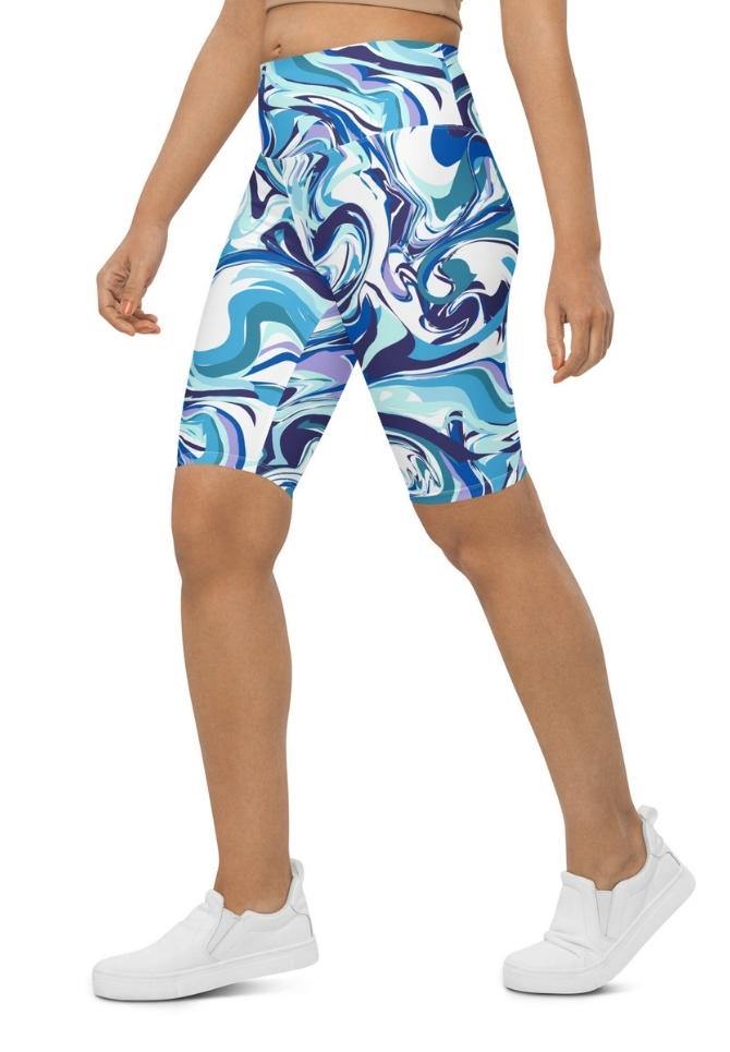 Vibrant Blue Marble Biker Shorts