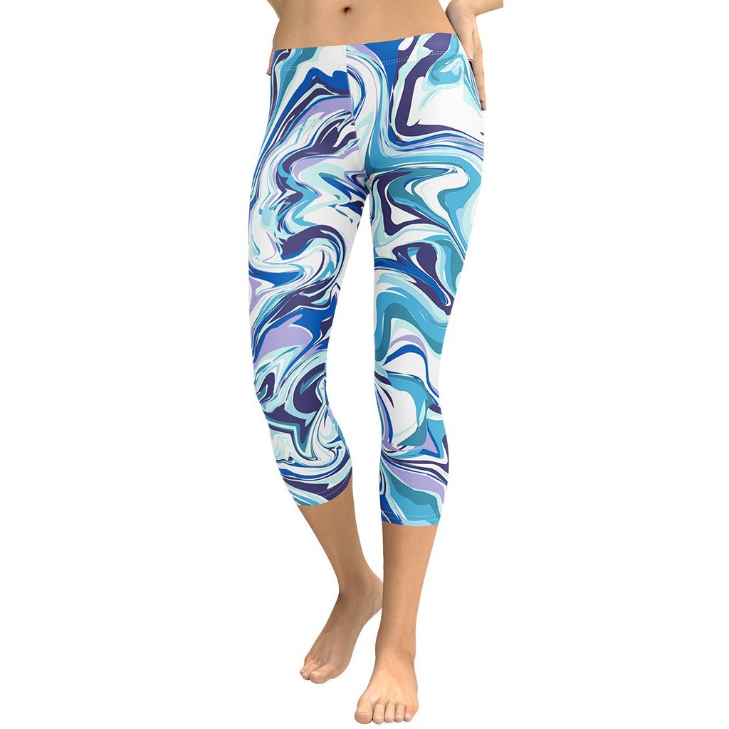 Vibrant Blue Marble Capris