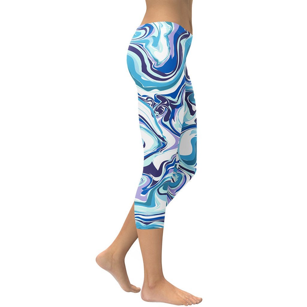 Vibrant Blue Marble Capris