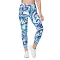 Vibrant Blue Marble Crossover Leggings With Pockets
