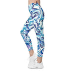 Vibrant Blue Marble Crossover Leggings With Pockets