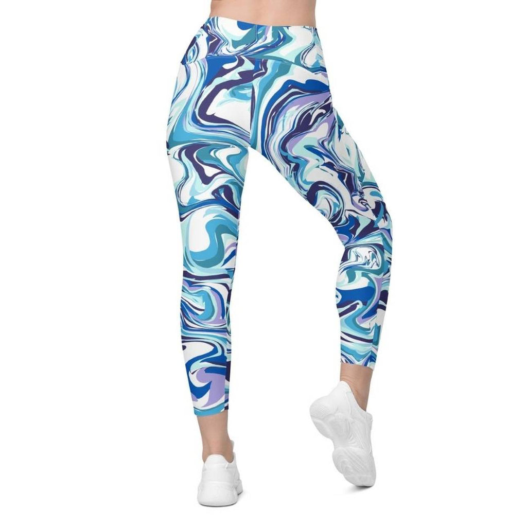 Vibrant Blue Marble Leggings With Pockets