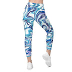 Vibrant Blue Marble Leggings With Pockets