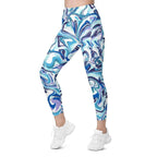 Vibrant Blue Marble Leggings With Pockets