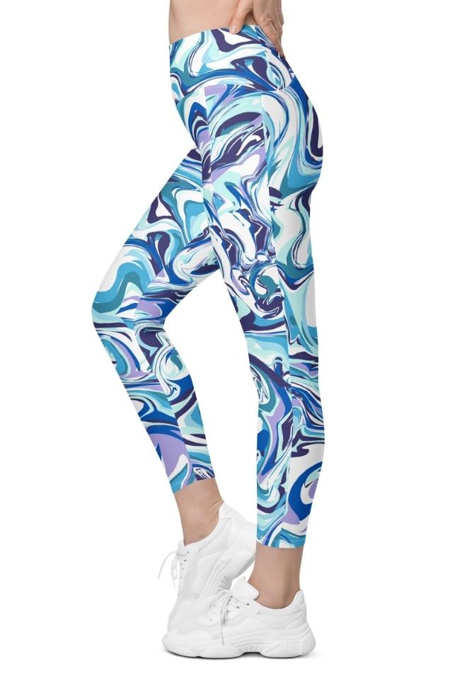 Vibrant Blue Marble Leggings With Pockets