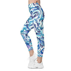 Vibrant Blue Marble Leggings With Pockets