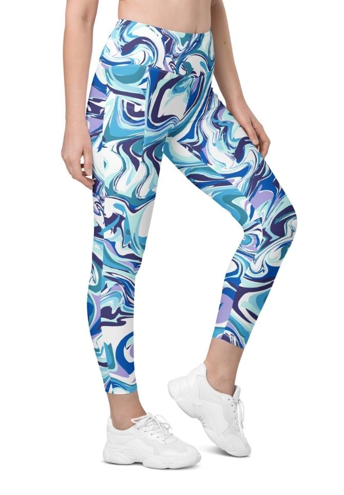Vibrant Blue Marble Leggings With Pockets