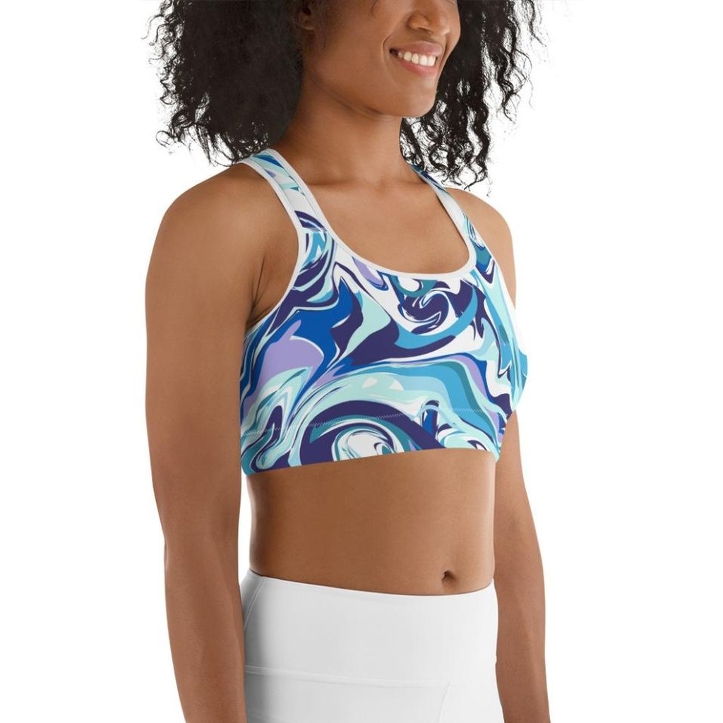 Vibrant Blue Marble Sports Bra