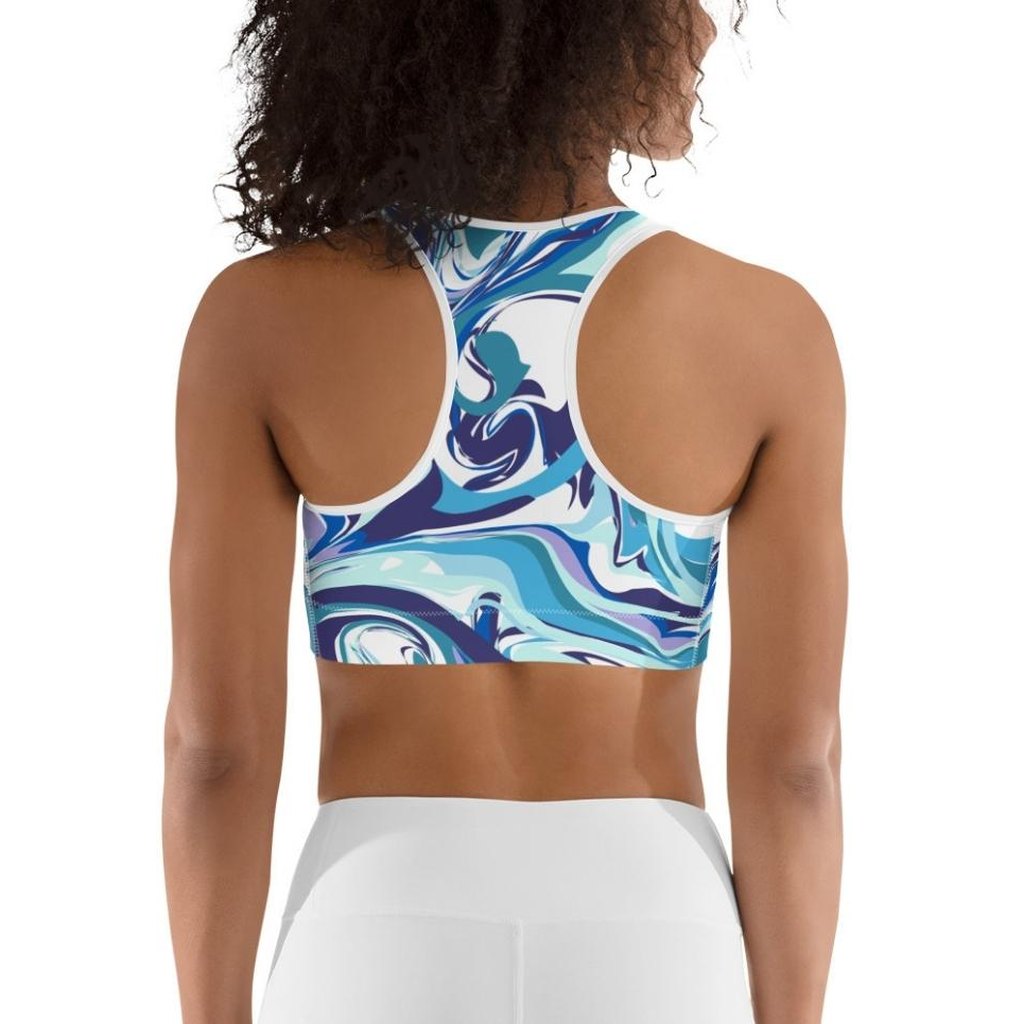 Vibrant Blue Marble Sports Bra