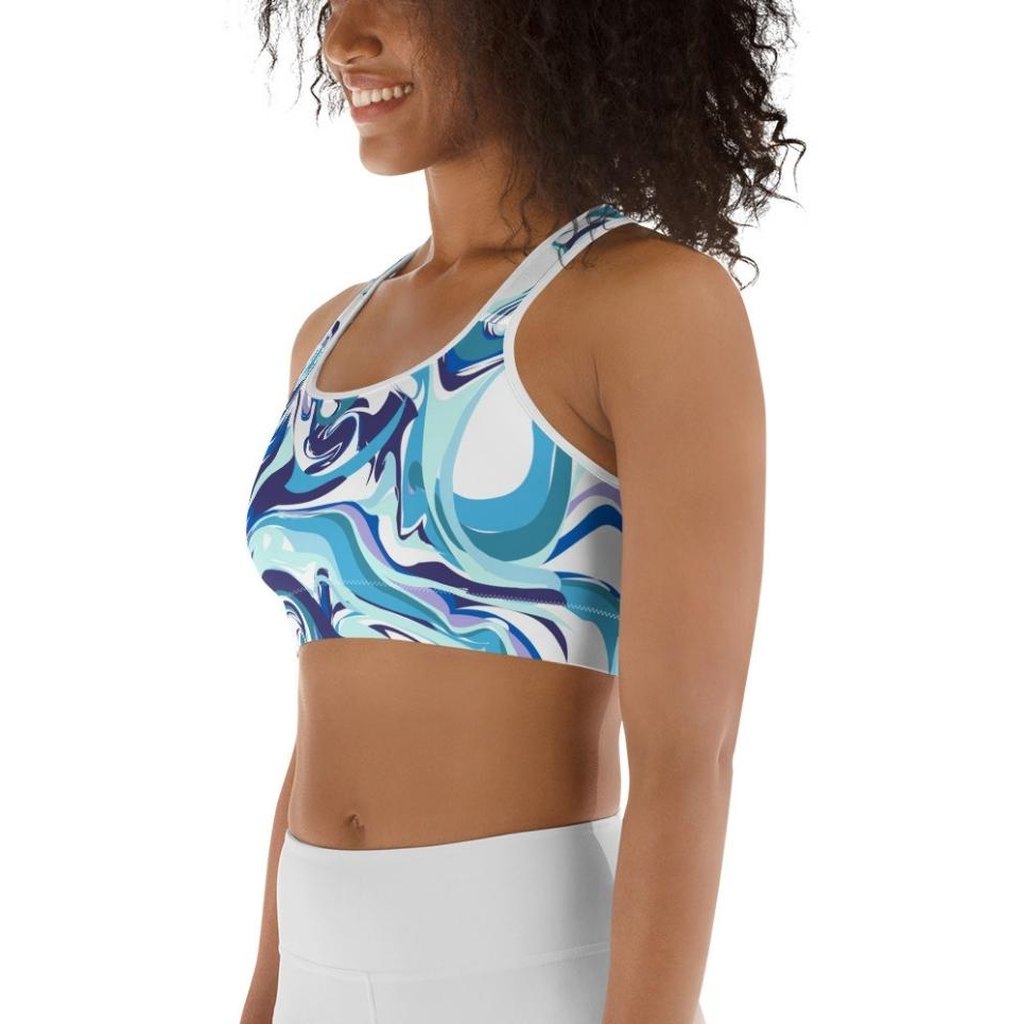 Vibrant Blue Marble Sports Bra