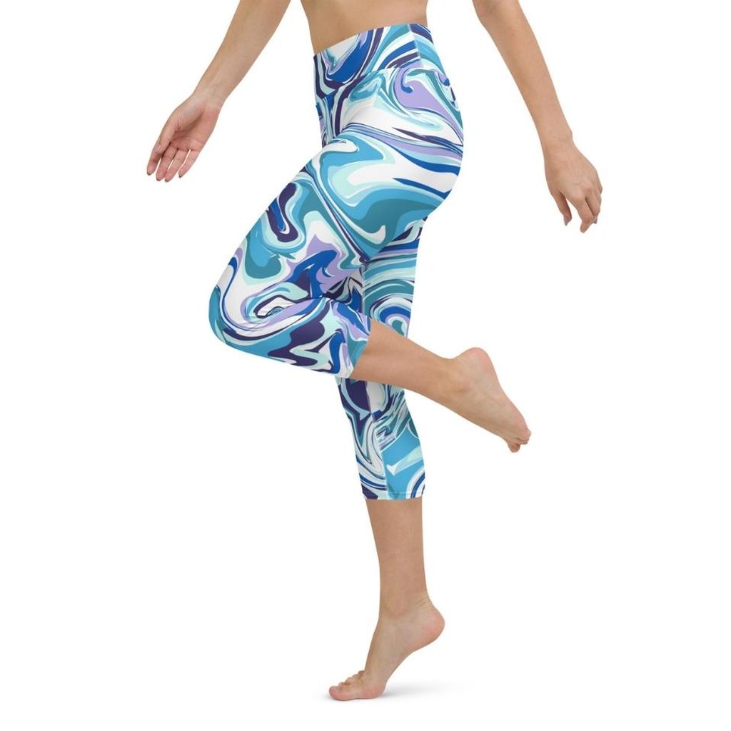 Vibrant Blue Marble Yoga Capris