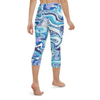 Vibrant Blue Marble Yoga Capris