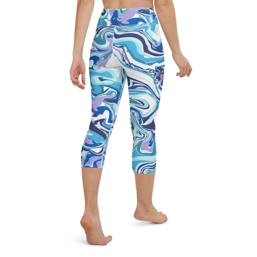 Vibrant Blue Marble Yoga Capris