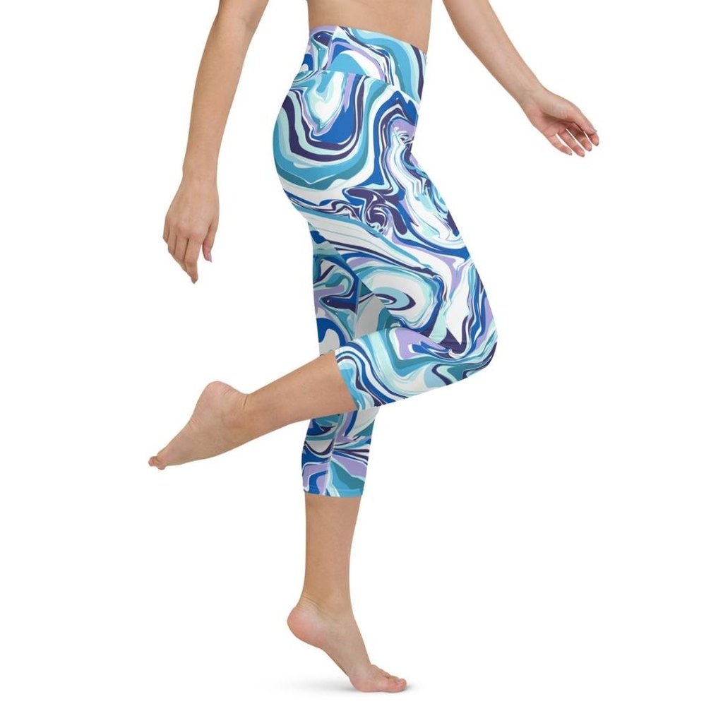 Vibrant Blue Marble Yoga Capris