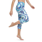 Vibrant Blue Marble Yoga Capris