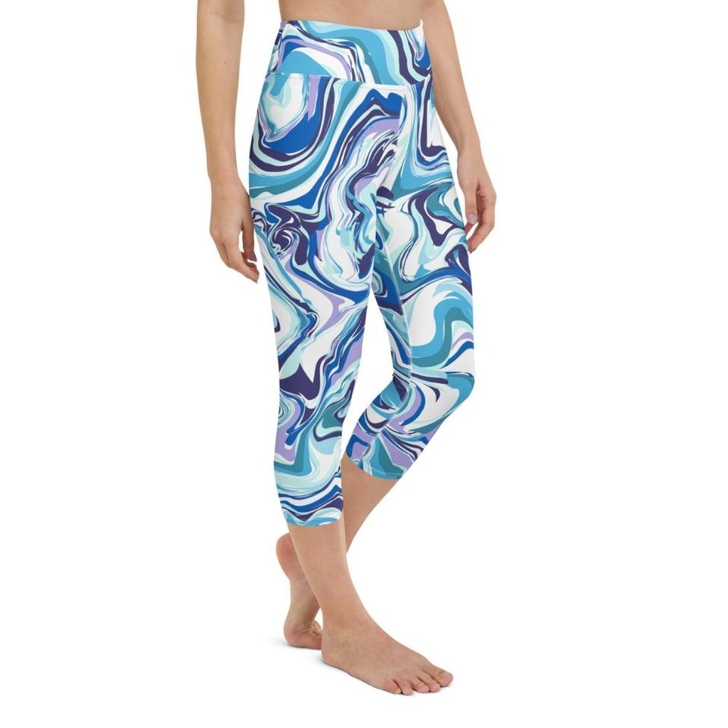 Vibrant Blue Marble Yoga Capris