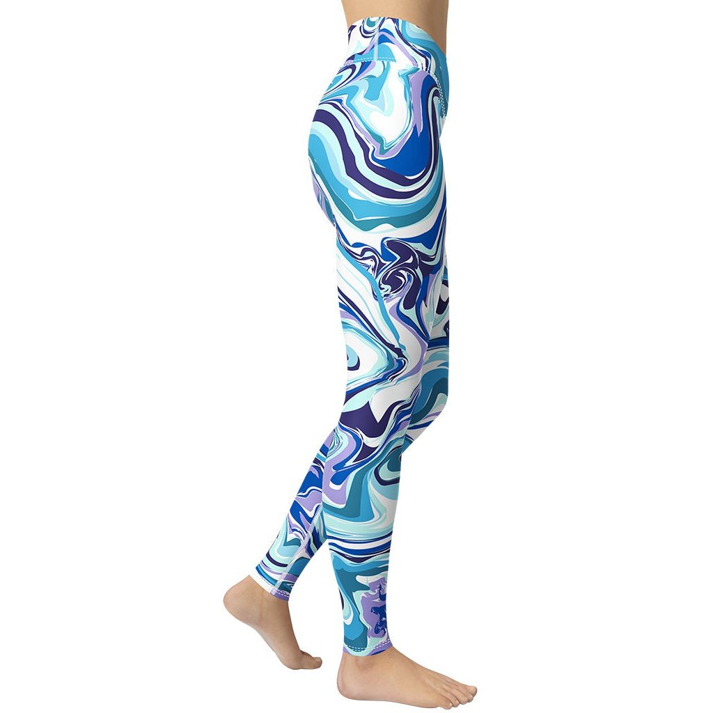 Vibrant Blue Marble Yoga Leggings