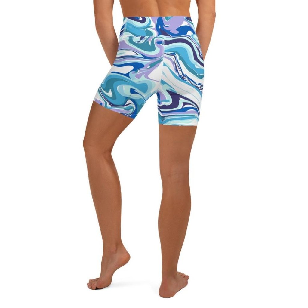 Vibrant Blue Marble Yoga Shorts
