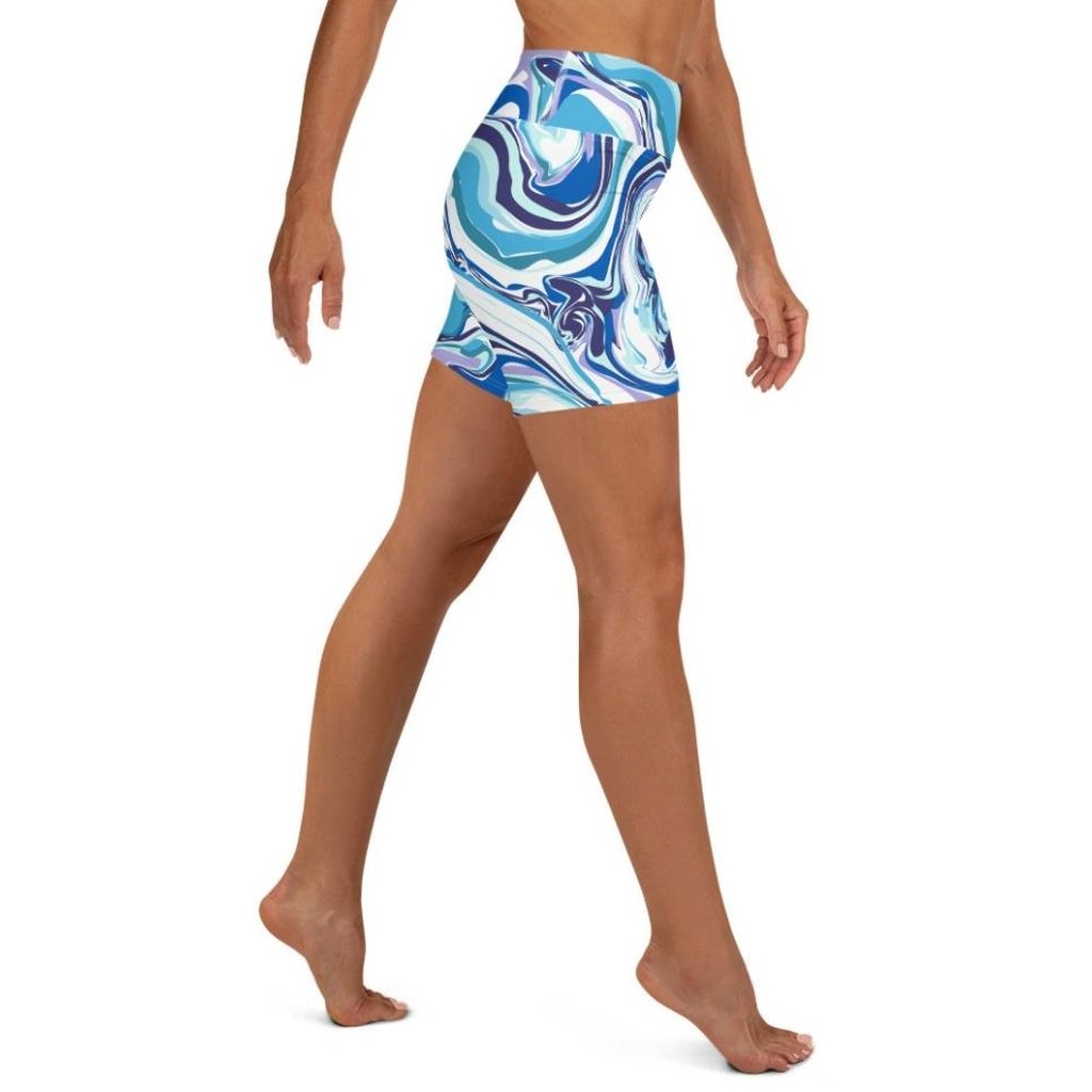 Vibrant Blue Marble Yoga Shorts