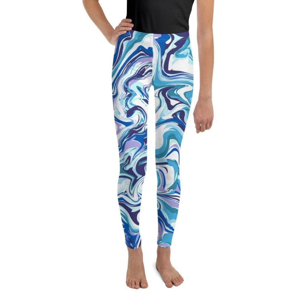 Vibrant Blue Marble Youth Leggings