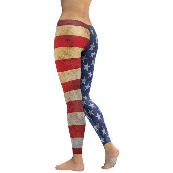 Vintage American Flag Leggings: Women's Patriotic Outfits | FIERCEPULSE