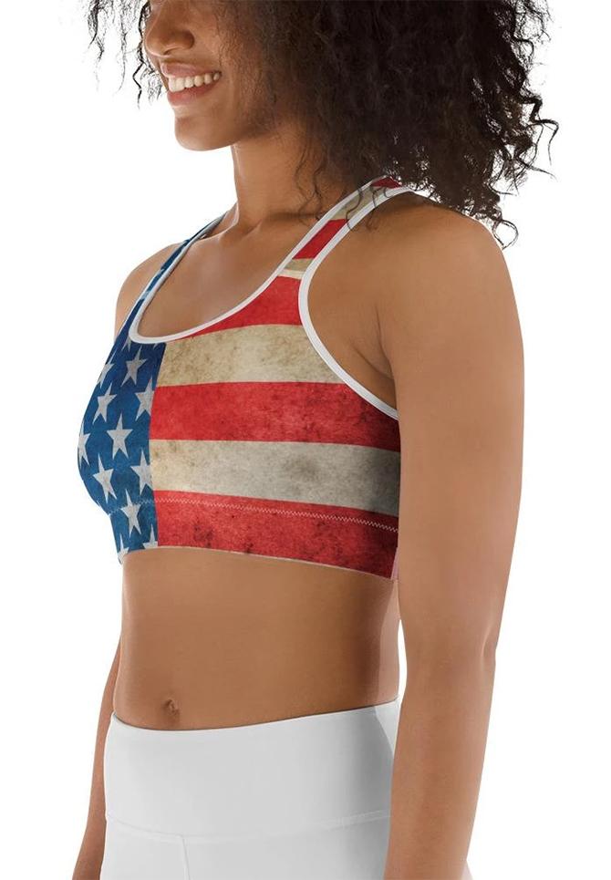 Vintage American Flag Sports Bra