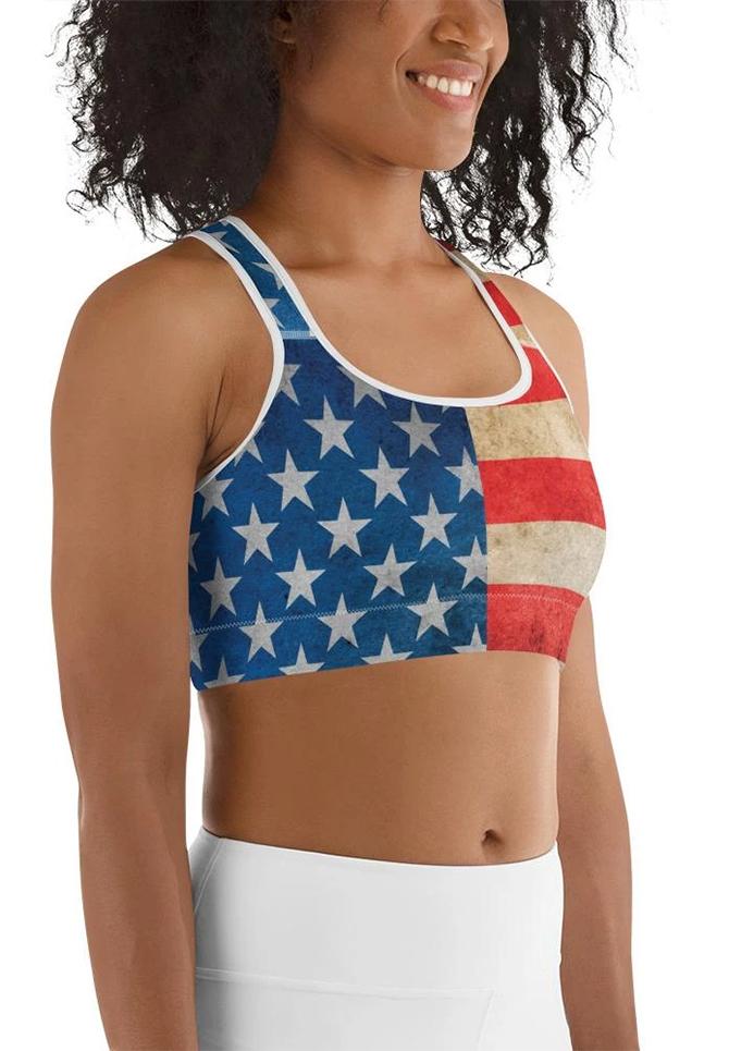 Vintage American Flag Sports Bra