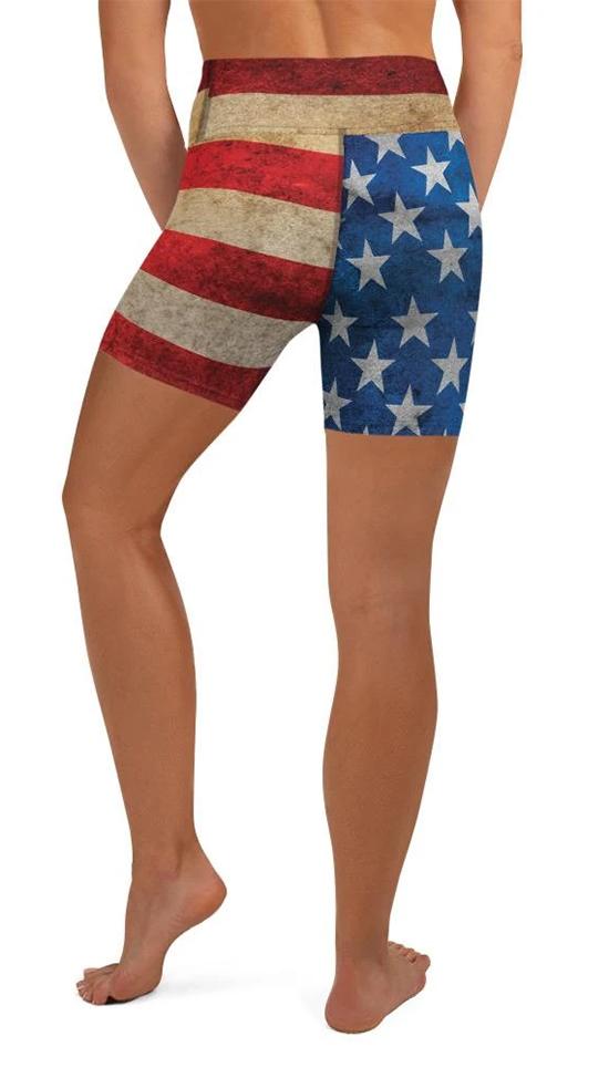 Vintage American Flag Yoga Shorts